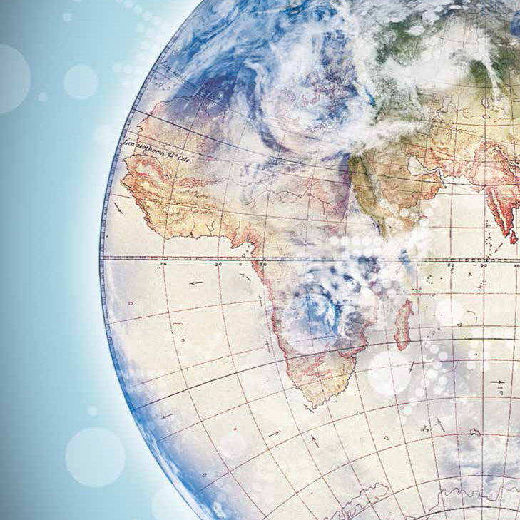 Ein Teil des Globus auf blauem Hintergrund. 